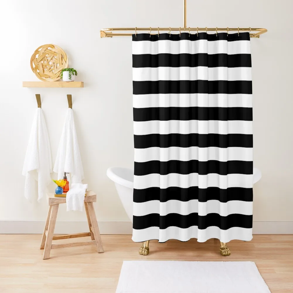 

Horizontal Black and White Stripes Shower Curtain Luxury Bathroom Shower Waterproof Bath And Anti-Mold Curtain