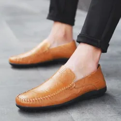 Men Leather Casual Shoes Autumn New Fashion Luxury Brand Moccasin Comfortable Breathable Boat Driving Brown Leather Shoes