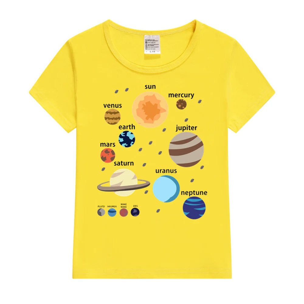 Solar System Planets Earth & Sun Design Kids T-Shirt Kawaii T-Shirt Kids Summer Short Sleeve Tees Cartoon Animal Boys Girls Tops