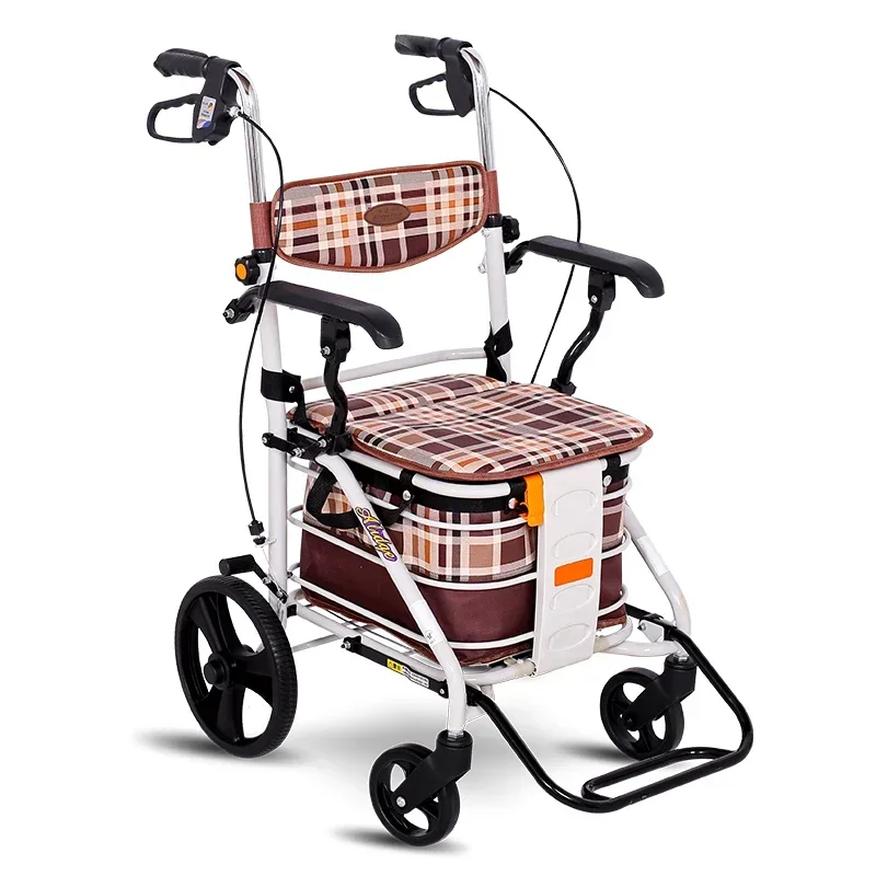 4 Wheel Rollator Walker  Seat Steel Rolling Walker old people shopping cart portable folding walking to trolley walking stick