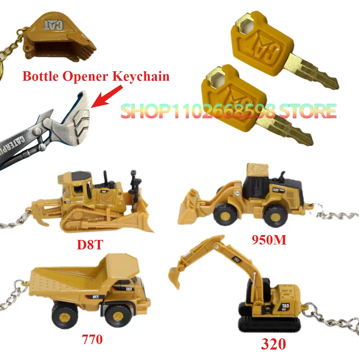 5P8500 8398 8H5306 ED8T E320D 770 Loader 950M Diecast Mini Engineering Keychain Bulldozer Alloy Excavator Bottle Opener Keychain