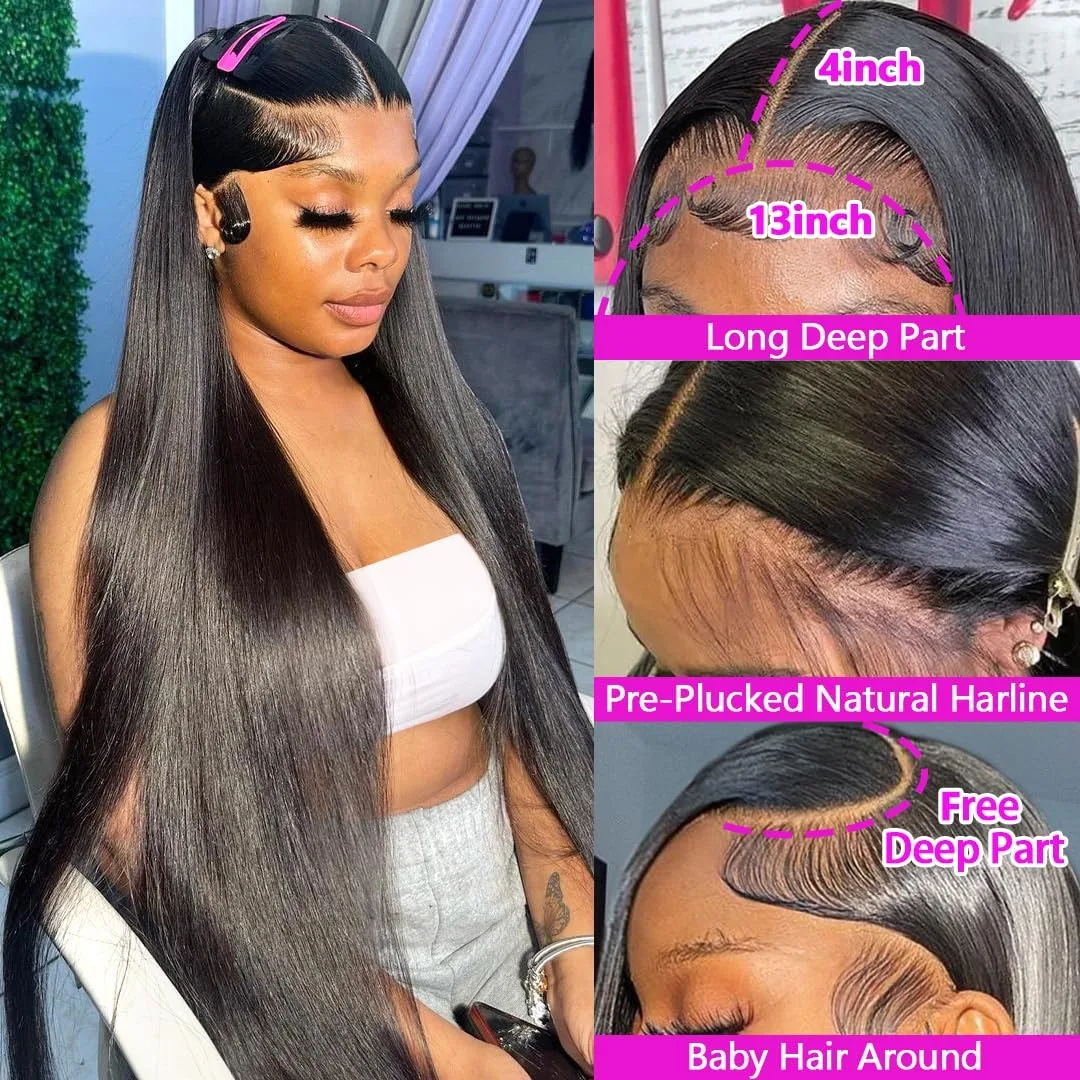 32 Inch Straight Lace Front Wigs Human Hair 13x4 HD Transparent Lace Frontal Wig for Women Brazilian Virgin 5x5 Lace Closure wig image 3