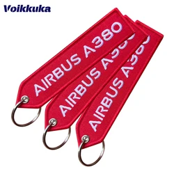 1PC 2PCS 3PCS Set Sale Both Sides Embroidery White Letters AIRBUS A380 Red Tag Motorcycle Aviation Keychain Bag Accesorios