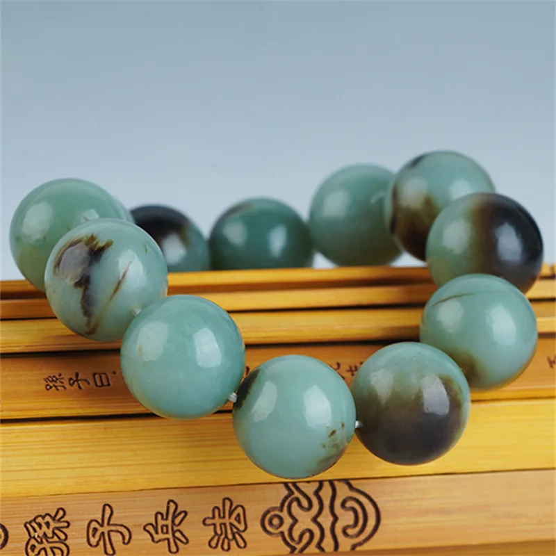 Large Size Hetian Men's Black Leather Jade Pebble Rough Stone String Beads Qiemo Blue Bracelet Genuine Go