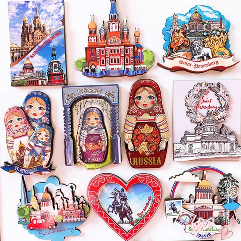 

New St. Petersburg Dolls, Russia Wood Fridge Magnets Tourism Souvenirs Refrigerator Magnetic Stickers Home Decor