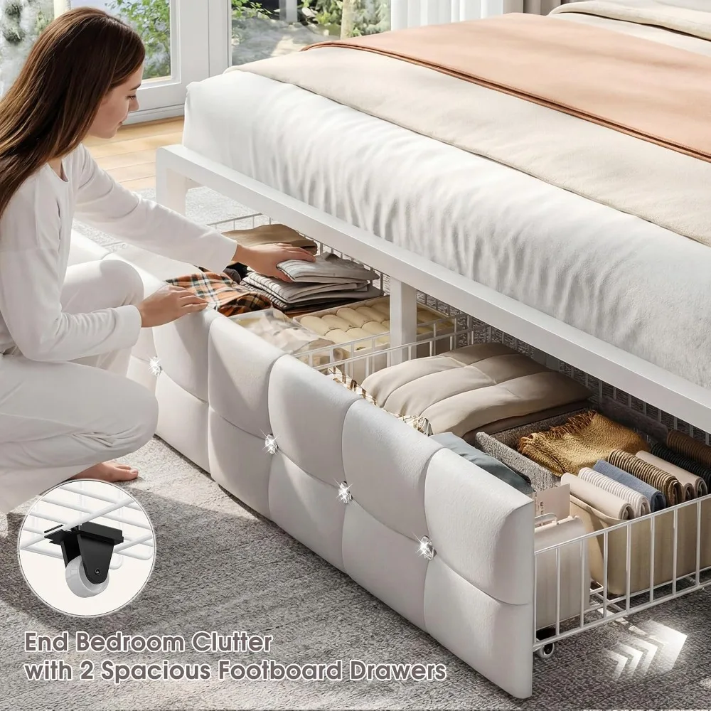 King Size Bed Frame with 4 Drawers & Storage Headboard and Diamond-Tufted Upholstered,LED Lights & Charging, Customized view 5