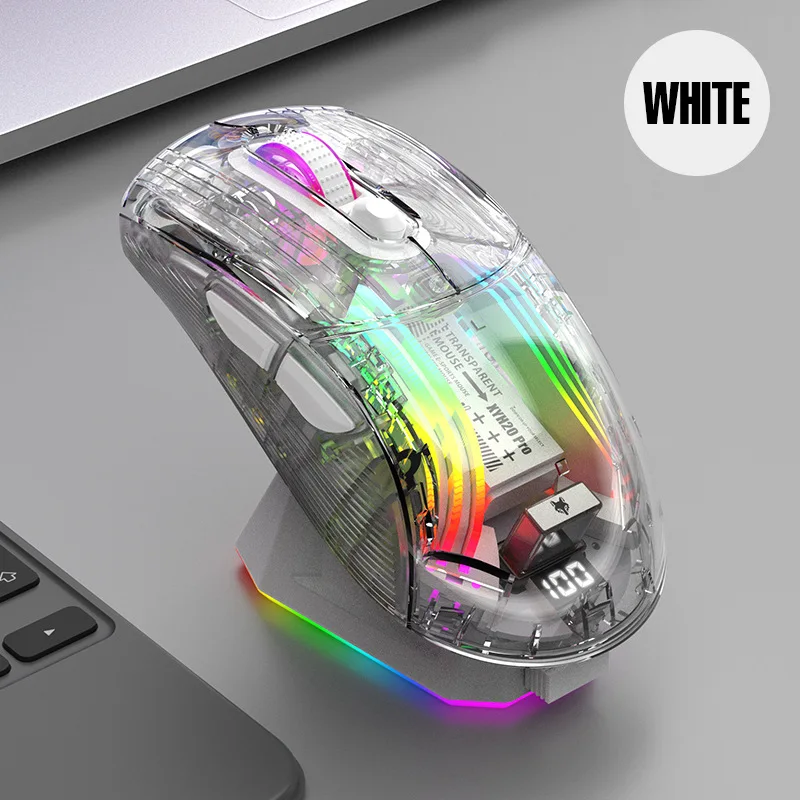 Imagem -06 - Mouse Mute Transparente com Base de Carregamento Magnético sem Fio Bluetooth com Fio Modos Luz Jogo Xyh20 Pro 2.4g Rgb Novo