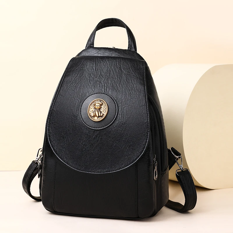 Retro Women's Synthetic Leather Backpack, Adjustable Shoulder Straps, Multiple Compartments, Various Carrying Methods, Suitable