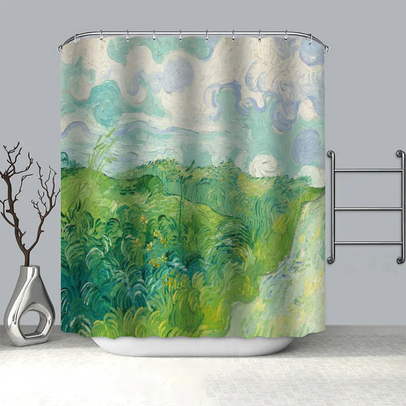 Painting Art Wheat field Sunflowers Shower Curtain Polyester Fabric Screens Curtains For Bathroom Waterproof Bath Curtain Hooks