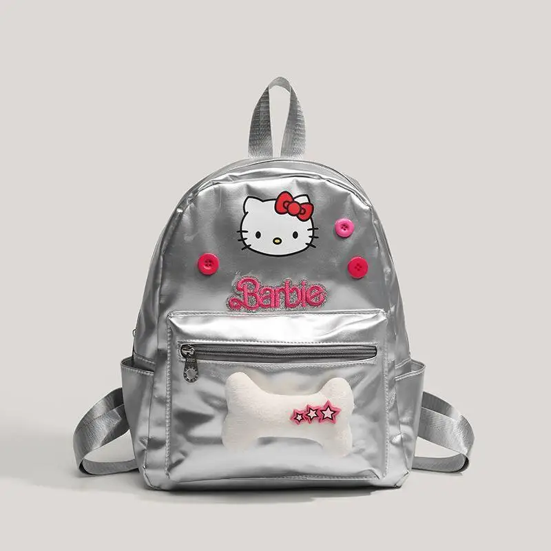 

Sanrio Hello Kitty Girl Schoolbag Student Backpack Silvery Handbag Travel Versatile Kawaii Anime Cartoon Fashion New Casual Bag