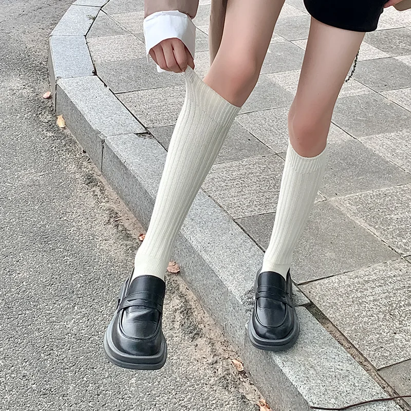 Women Knee High Socks High Quality New Solid Color Preppy Style Long Socks Female Japanese Fashion Sweet Women's Stockings