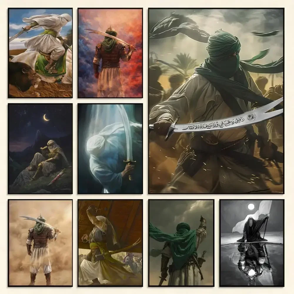 Religious Art Imam Hussain Shia Anime Art Calligraphy Canvas Poster Digital Solvent Print Waterproof PP Fade-Resistant Wall Art