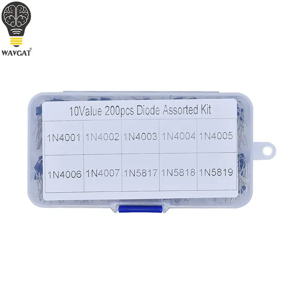 200Pcs 10 Values Rectifier Diode Assorted Kit 1N4001 1N4002 1N4003 1N4004 1N4005 1N4006 1N4007 1N5817 1N5818 1N5819 + Box