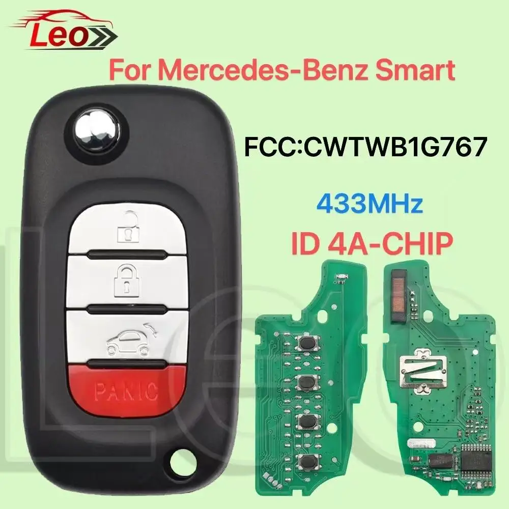 

Leo FCC:CWTWB1G767 433MHZ ID:4A-CHIP Car Smart Flip Key For Mercedes-Benz Smart W453 2015 2016 2017 Renault Megane III Twingo.