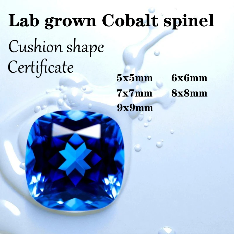 

Cobalt Spinel VVS1 Cushion Shape Lab Grown Gemstone Wholesale DIY Chamrs Ring Necklace Earrings Main Materials with Certificate