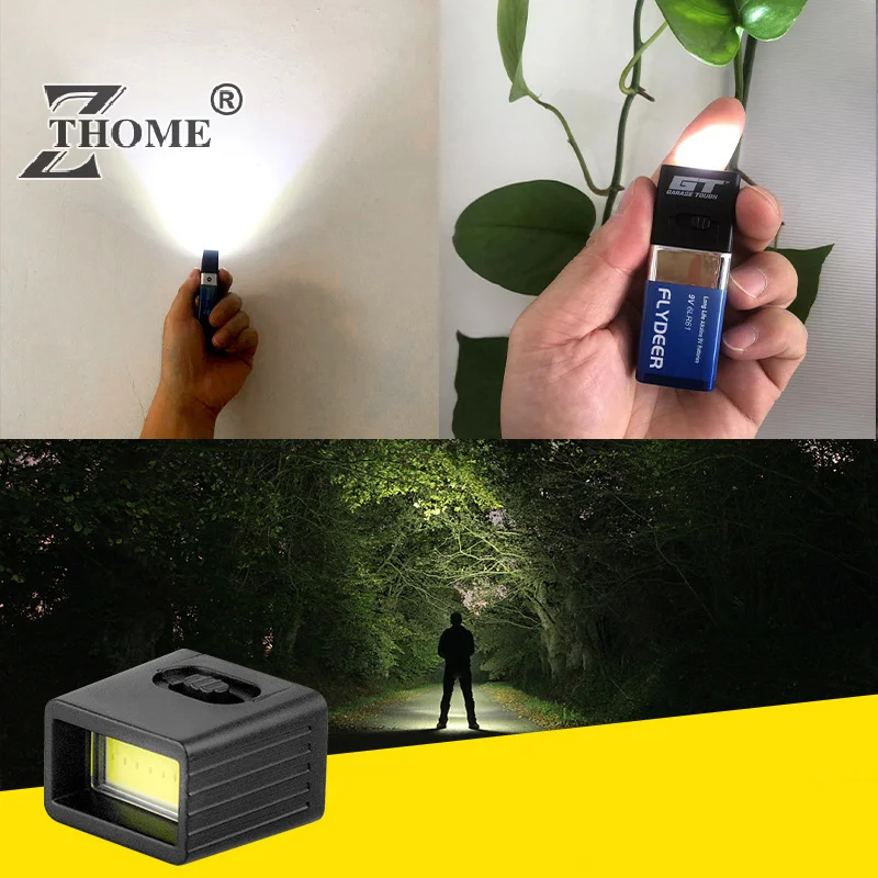 9V Battery Flashlight 9V Mini LED Key Light 6F22 Battery COB Outdoor Lighting Work Light Battery Not Included