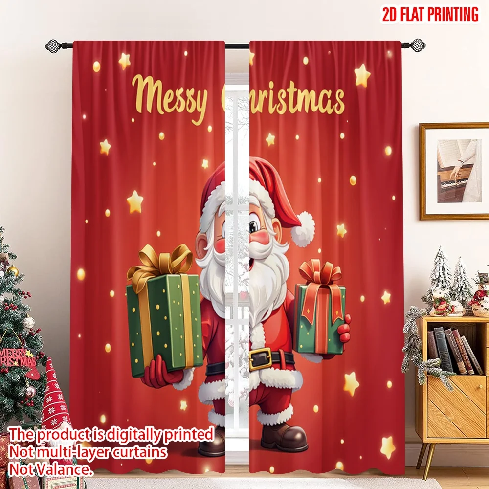 

2pcs 2D flat printing Merry Christmas Popular Drapes Merry Christmas Santa Gifts 100% Polyester Without Electricity Festive