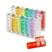 Weekly Rainbow Pill Box 28 Grids 4 Times A Day Portable Pill Organizer Spring Assisted Easy to Open for Vitamins and Supplements