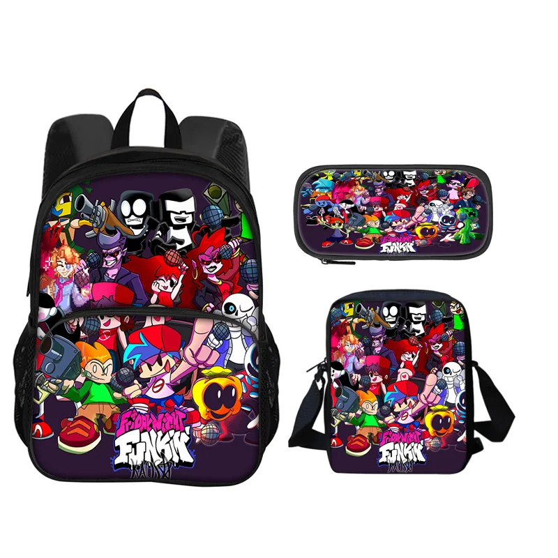 Friday Night Funkin Round Front Bag Backpack Pen Bag Shoulder Bag 3Pcs Set Versatile  Boy or Girl School Birthday Best Gift