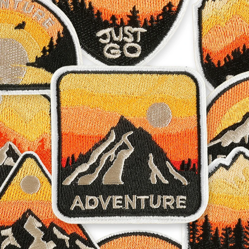 9 Stück Berg-Sonnenuntergang-Aufnäher für Jacken, Outdoor-Bekleidung, zum Aufbügeln, bestickte Aufnäher, Aufkleber, Packung, DIY, Kinder-Jeans-Abzeichen – Detail 3