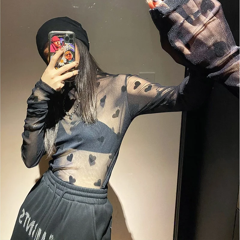 

High Collar Lace Base Shirt Women's Autumn Winter Sweater Inner Wear 2026 New High End Thin Transparent Black Mesh Top