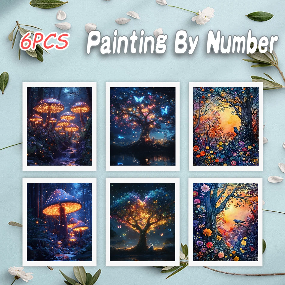 

6pcs DIY Paint By Numbers Kit Dream Talk Forest Painting Art On Canvas By Numbers Digital Painting Crafts Picture Painting