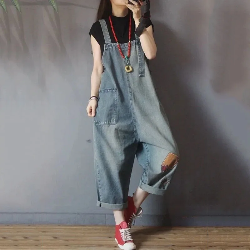 Women's Casual Denim Straps Jumpsuit, Loose Oversized Women Rompers, Jeans Overalls, Vintage Female, Nine Cents Suspenders, Spri