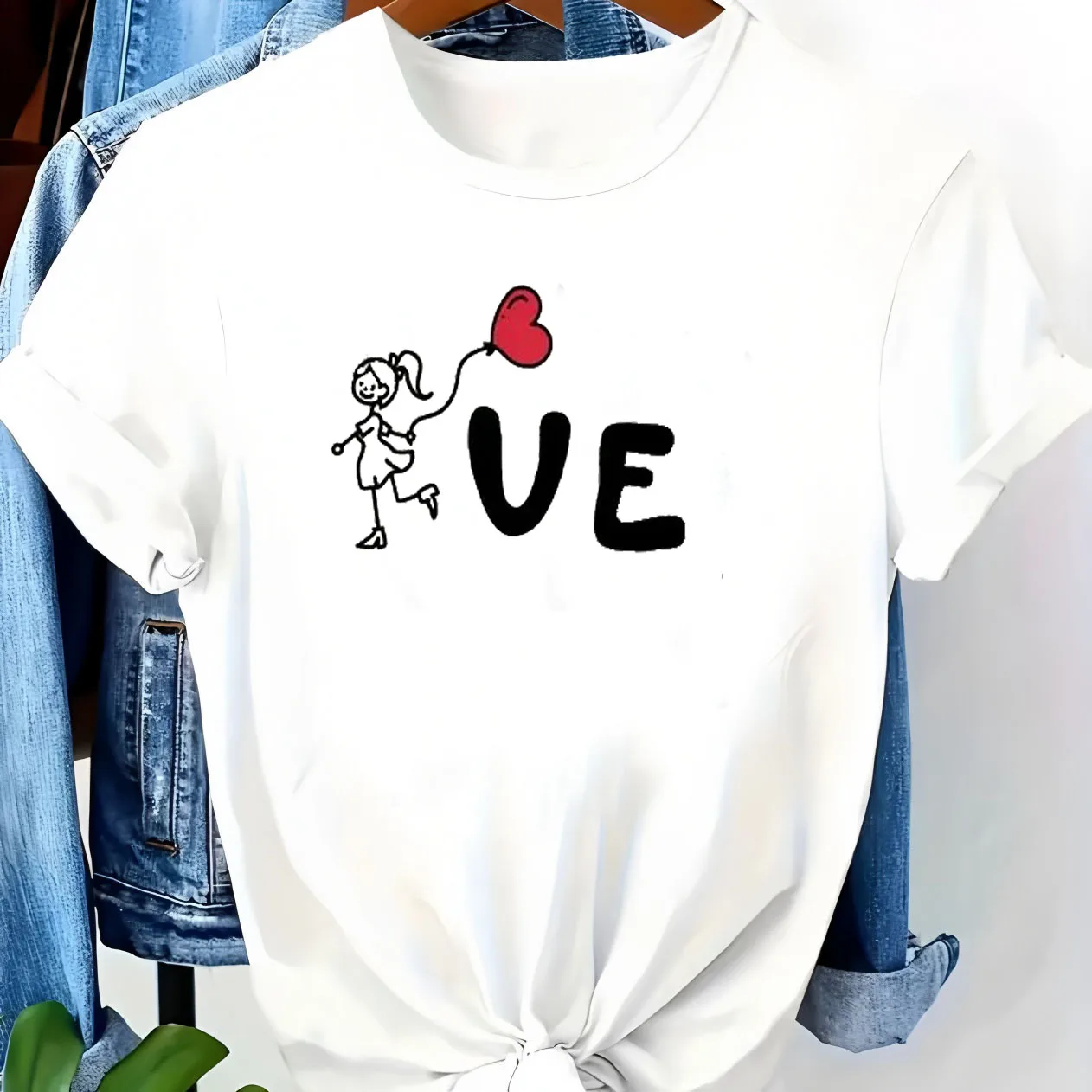 Couple T-shirts LOVE Print Matching Outfits Men Women Cute Cartoon Heart Short Sleeve Tees Valentine's Day Casual Tops