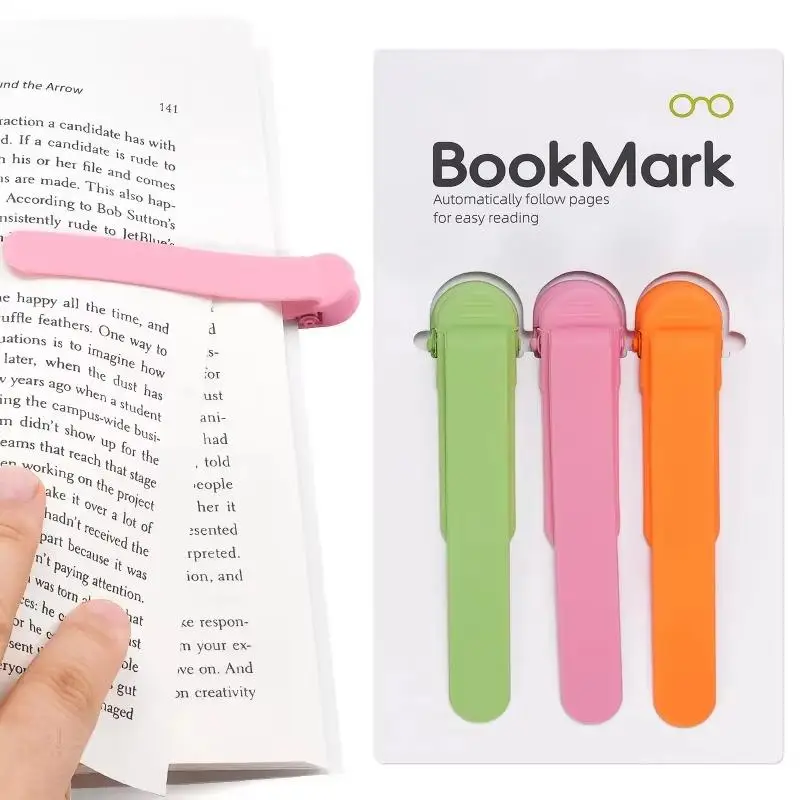 3Pcs Automatic Page Following Bookmark Flexible Non Deformable Book Marker Clip For Student Reading Learning Office Supply