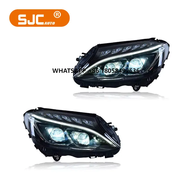 

Автоматические полностью светодиодные фары SJC для Mercedes Benz C Class W205 2015-2021, фары высокого качества, дневные ходовые указатели поворота