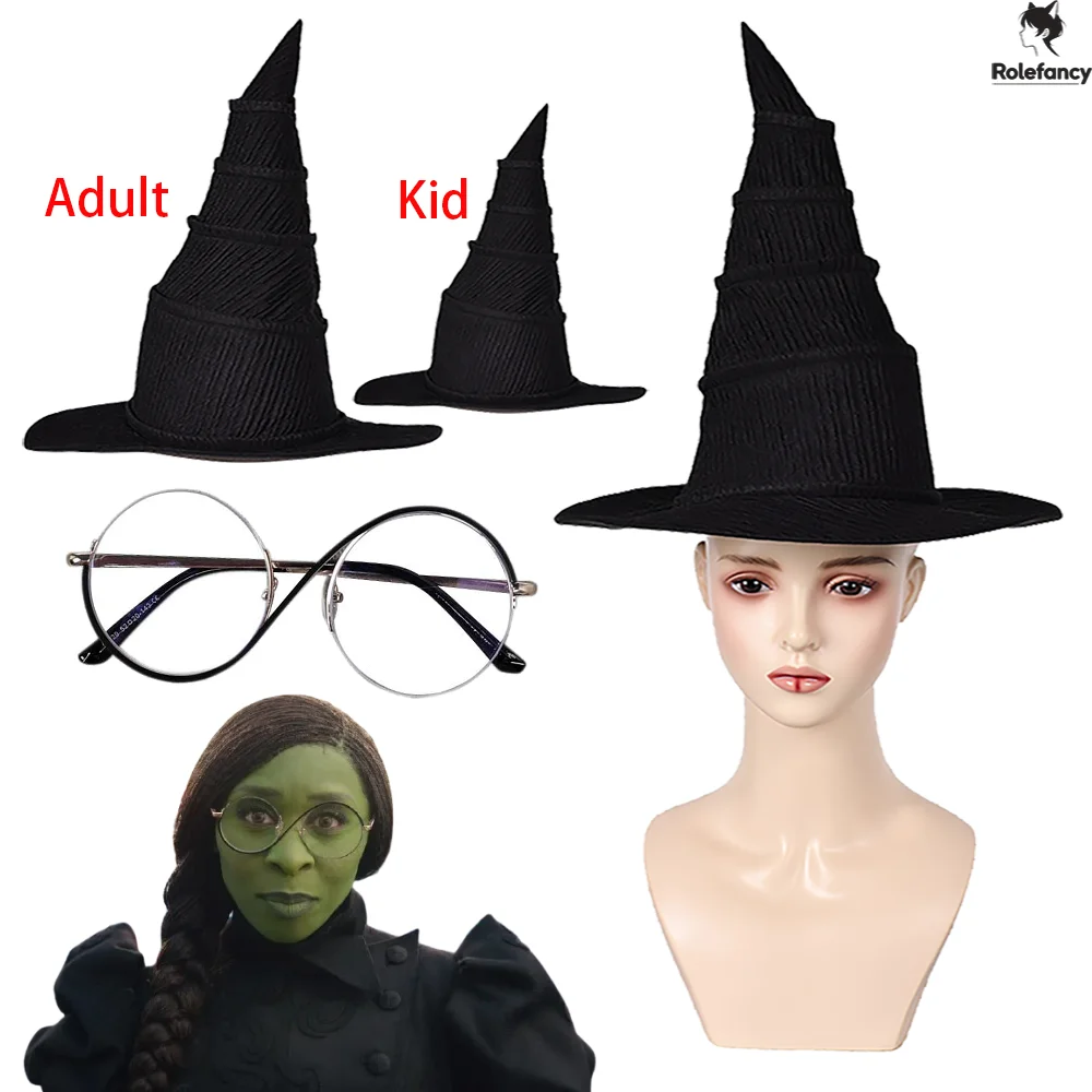 

Wicked Elphaba Cosplay Glasses Witch Hat Black Classic Costume Accessory for Adults Kids Girl Halloween Carnival Party Disguise