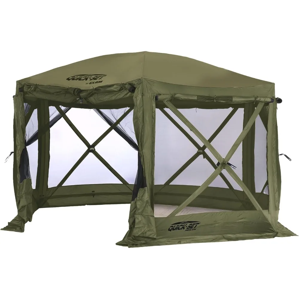 

Pop Up Screen Tent, Outdoor Camping Gazebo Canopy, Pavilion, 12.5', Green - Heavy-Duty Portable Screened Shelter with Netting f