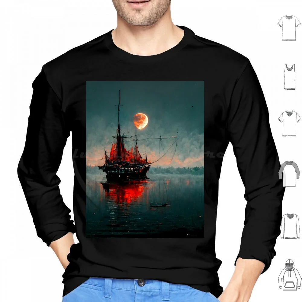 

Красный корабль Толстовка Хлопок с длинным рукавом Корабль Лодка Космос Океан Пират Ретро Море Забавные Пираты Череп Звезды Синий Аниме Черный
