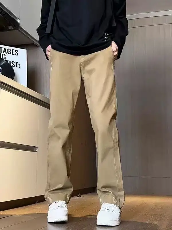 New Waed Cotton Casual Pants American Straight Tube Versatile Spring Autumn Men's Faion Loose Casual Workwear Long Trousers