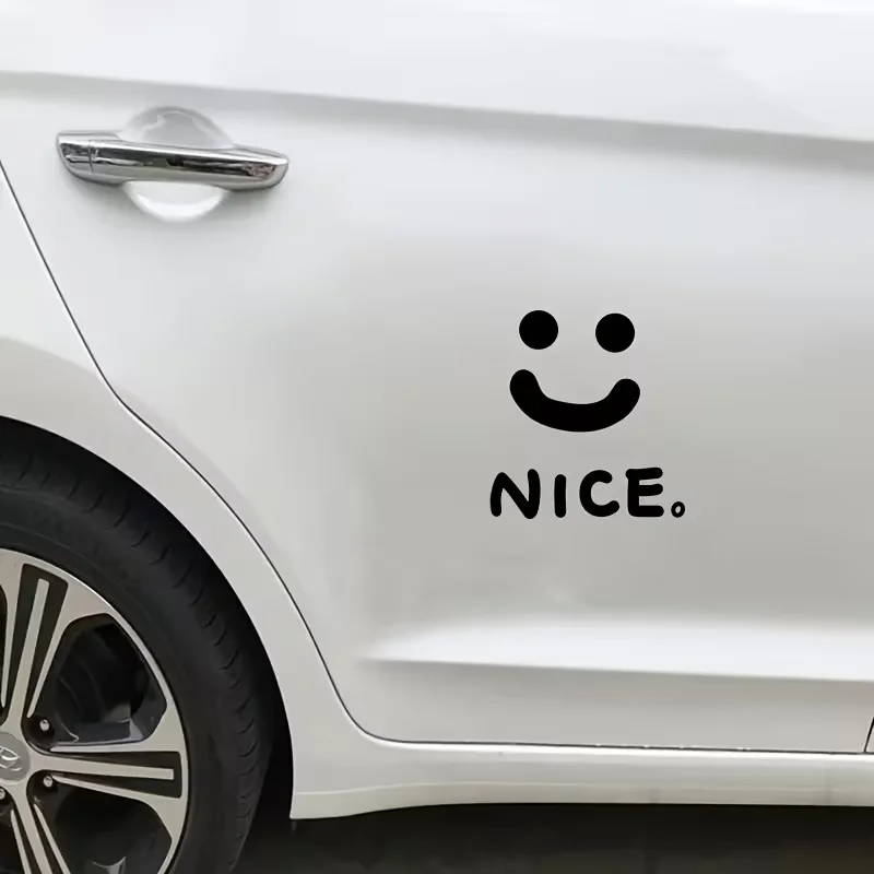 1pc joyful Face & Nice Text Vinyl Sticker - Black & White Decal for Cars, Motorcycles, Trucks, Windows, Bumpers - Easy Peel & St