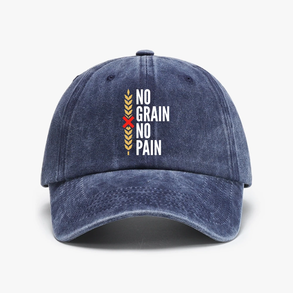 No Grain No Pain Gluten Free Funny Vintage Washed Baseball Cap Vegetarian Diet Design Humor Graphic Printed Man golf hats