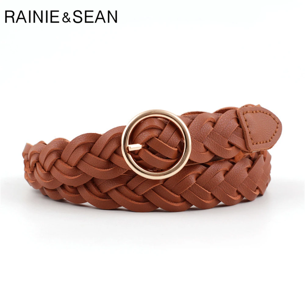 RAINIE SEAN-ceintures tissées pour femmes, en cuir Pu tressé, or argent, boucle ronde, robe, printemps décontracté