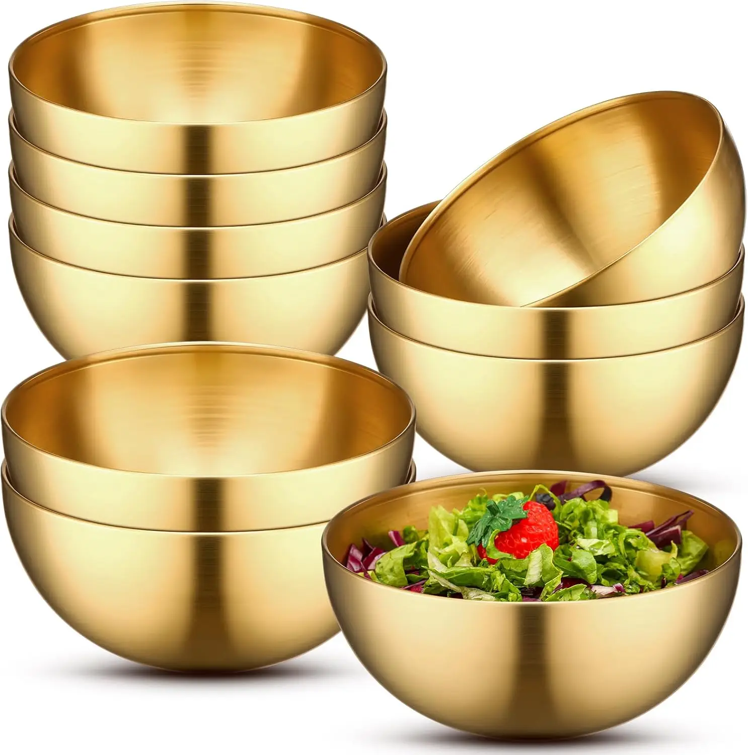 

10 Pcs Gold Stainless Steel Mixing Bowls 5.9 Inch Multipurpose Serving Bowls for Kitchen Baking Salad Fruit