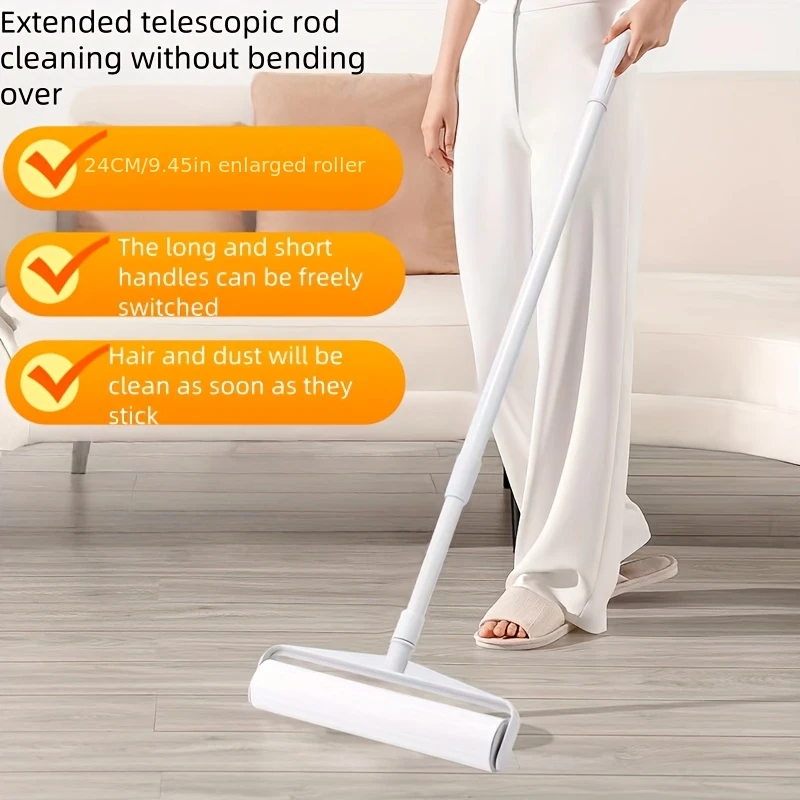 24cm Wide Lint Rollers Sticky Large Surface with Long Handle Adjustable,pet Hair Remover Dust Brush for Carpets Floors Curtains