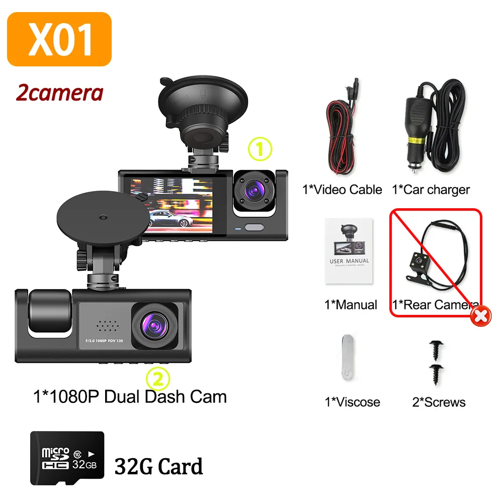 1080P Auto Dvr 2/3 Camra Dash Cam voor Auto's Camera voor Voertuig Recorder Video Voor Optioneel Achteruitrijcamera Nachtzicht Dashcam