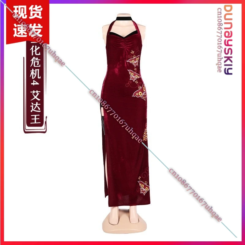 Female Resident 4 Ada Wong Cosplay Costume Red Cheongsam Dress Black Wig Full Set 2025 Anime/Halloween Carnival Suit Women Girls