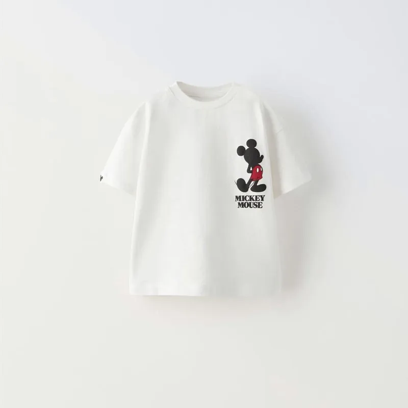 Mickey Full Print TShirt Boys Girls Fashion Casual Short Sleeve Crewneck Base Shirt New Cartoon Tops Child Summer Trendy Costume