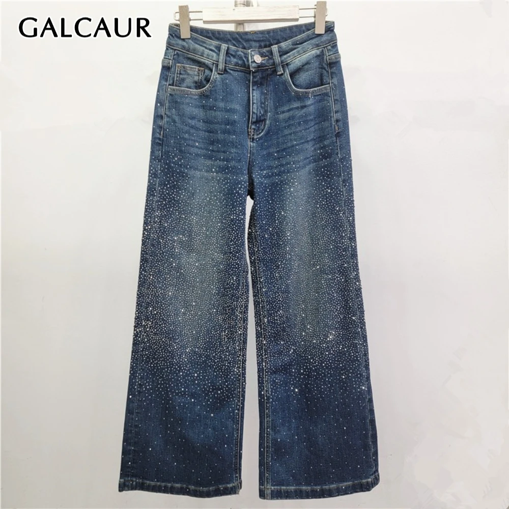 

GALCAUR синие уличные брюки со сращенными бриллиантами, женские свободные офисные женские широкие брюки с высокой талией, осенняя мода, новинка