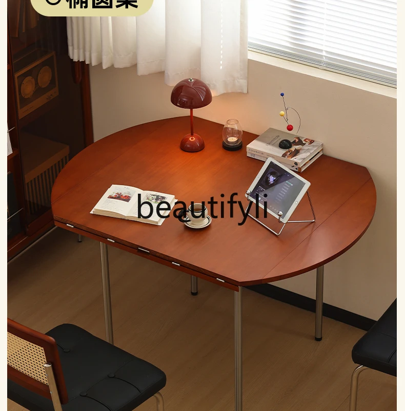

Solid wood folding round table household retractable small apartment dining table Nordic retro square and round dual-purpose