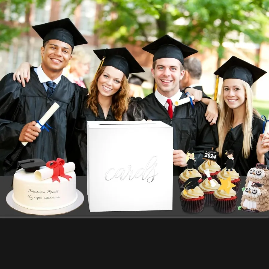 صندوق بطاقات فضي أبيض حديث مع تصميم رقائق ذهبية مناسب لحفلات الزفاف وحفلات أعياد الميلاد وبطاقات الهدايا التي تلقي Bo #2