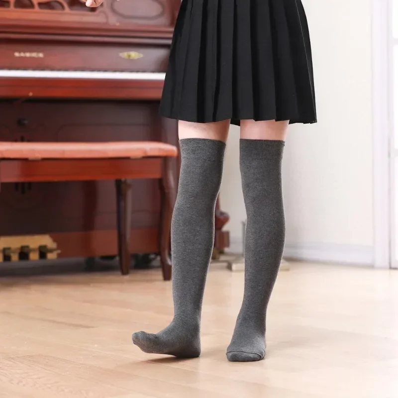 1 Pair School Knee High Sock for Kids Girl Korean Fashion Solid Color Calf Sock for Children Spring Summer Soft Cotton Sock