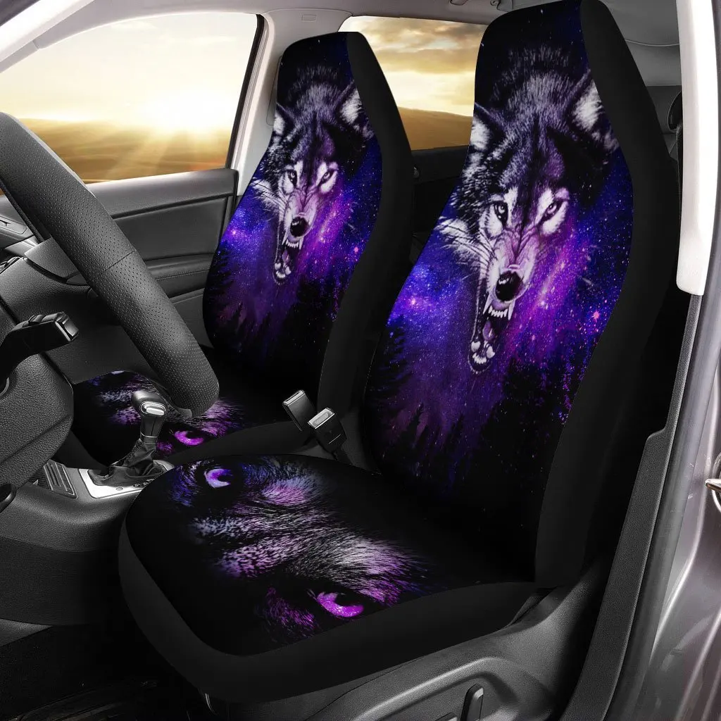 

Gray Wolf Car Seat Covers Coolest Car Accessories Best Gifts Idea For Dad, Universal Front Seat Protective Cover