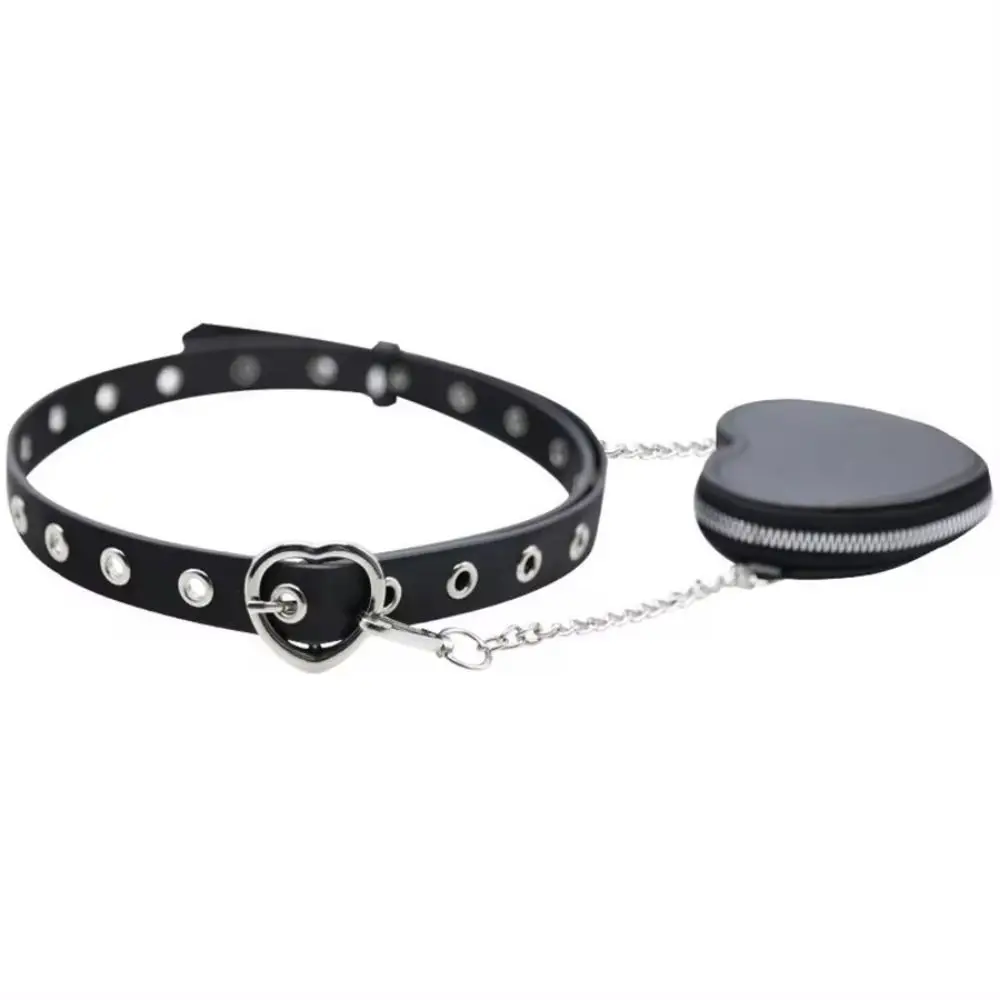 

Vintage Heart Metal Buckle PU Leather Waist Bag Y2K Adjustable Love Heart Fanny Packs Detachable Bag Gothic Belt with Bag Travel