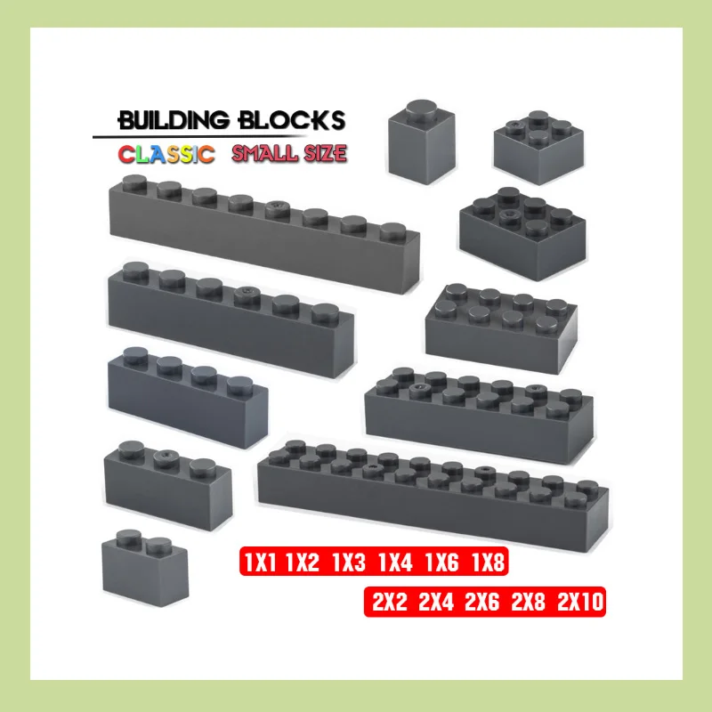 Building block 1X1 1X6 2X6 2X8 hole dark grey brick basic accessories education creativity compatible brand building block toy