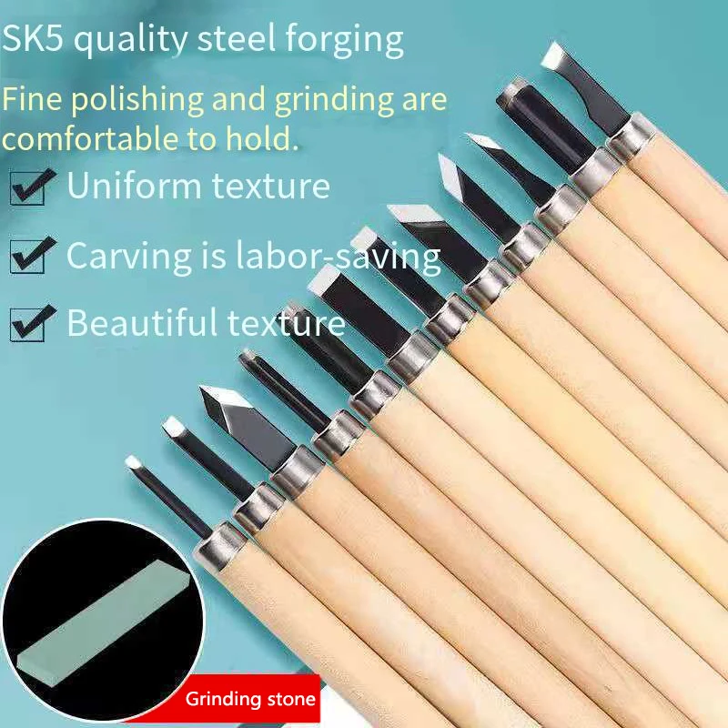 12-Piece Handmade Wood Carving Chisel Set - Woodworking Gouges & Knife Kit for Basic Cutting &Detailed Sculpting,DIY Craft Tools